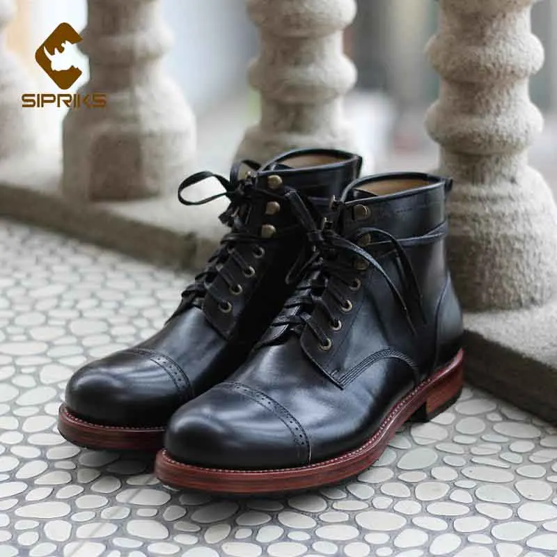 

Sipriks Autumn Genuine Leather Boots Cool Men's Cowboy Boot Italian Bespoke Goodyear Welted Shoes Double Sole Euro 45