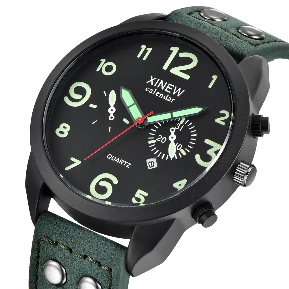 

Xinew Reloj Hombr Watches Men Fashion Sport Stainless Steel Case Leather Band Watch Quartz Business Wristwatch NEW