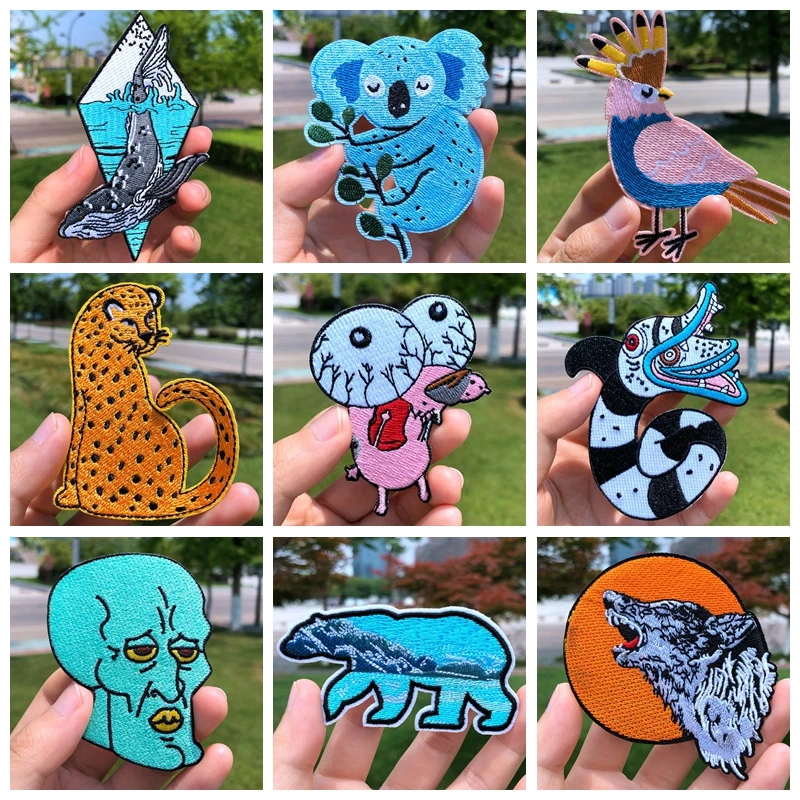 

Cartoon Animal Parches For Clothing Embroidered Patch Iron On Wolf Bear Leopard Patches DIY Jacket Clothes Cute Stickers Badges