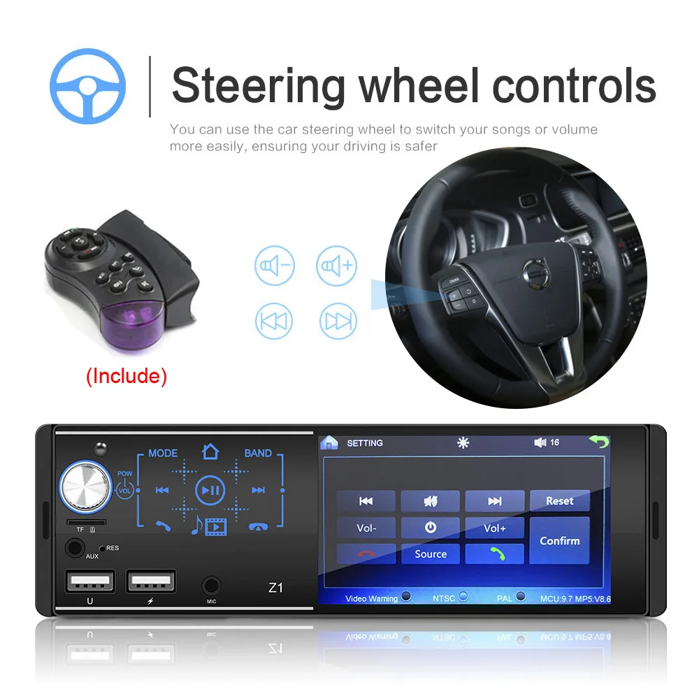 4 1 touch screen car audio radio mp3 mp5 dvd player 1din stereo steering wheel control 7colors backlight automotive accessories free global shipping