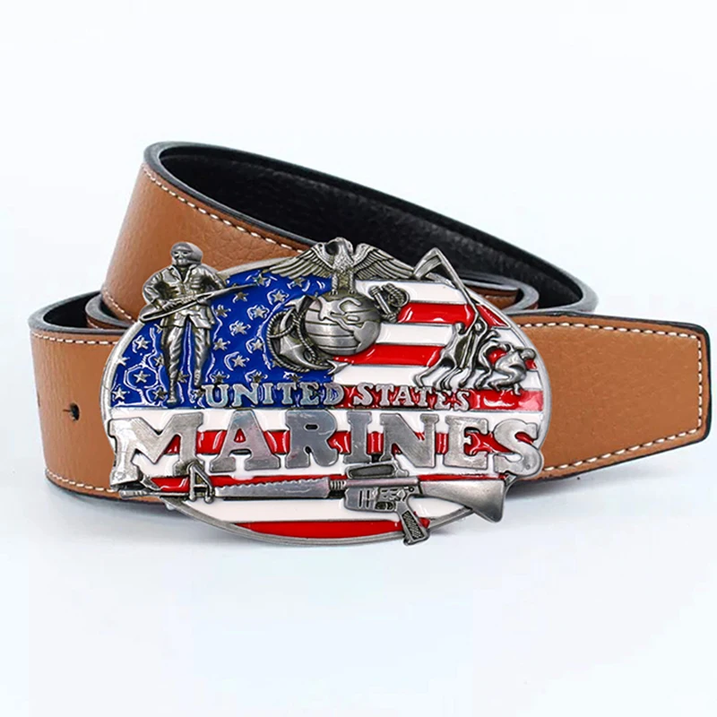 

Heavy Metal US Marines Belt Buckle Colorful Enamel American Flag Military Belt Buckle Leather Craft Cowboy Gift Jeans Accesory