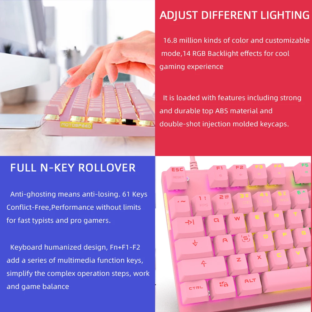 

Motospeed 87 Keys Russian Mechanical Keyboard RGB Backlit Blue switch Gaming Keyboards Aluminium Alloy Panel for Desktop Gamer