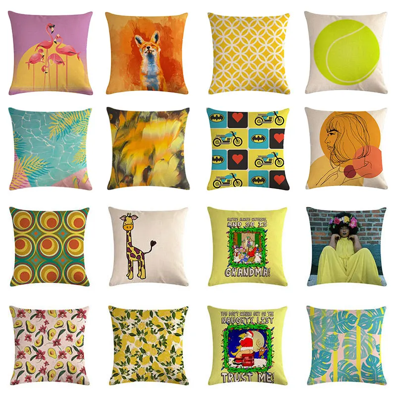 Желтый Чехлы Обложки наволочка с рисунком лисы Фламинго декоративная для