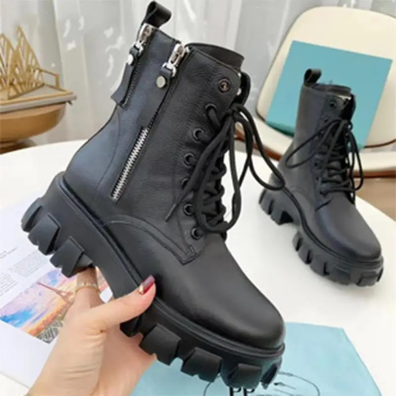 

New Women's Winter High Boots Platform Side Zipper Lace Up Women Shoes Brand Designer Thick Bottom Females Ankle Boots Hotsale