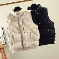 2021 autumn winter plaid vest coat women fashion warm sleeveless high collar waistcoat female parkas casual outerwear chic top