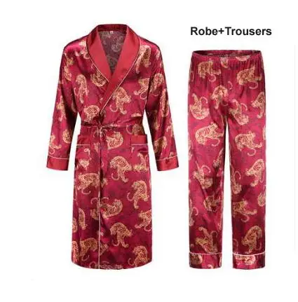 robe and shorts Шелковая ночная рубашка мужская летняя тонкий купальный халат Тигр Ночная рубашка свободная Свадебная robesilky с длинным рукавом Sleeprobe размера плюс домашняя одежда - Цвет: robe and shorts