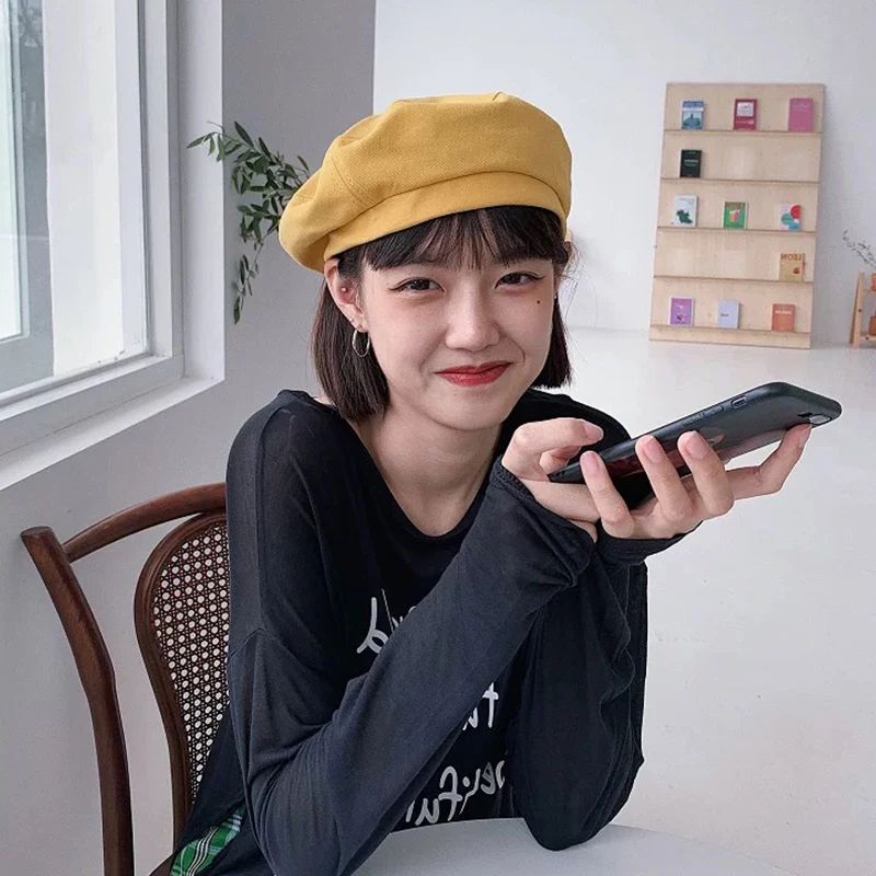 

Береты Женские однотонные хлопковые, винтажные береты, облегающая шапка, дышащие тонкие кепки для девушек, модная уличная шапка, весна-лето