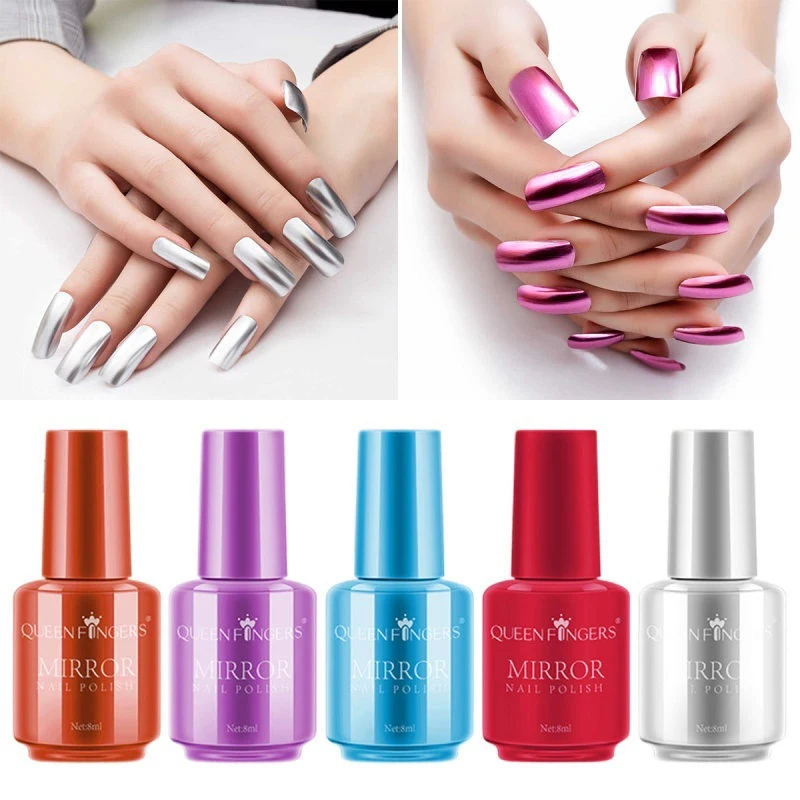 New 12 Colors Mirror Effect Metallic Lacquer Nail Polish Rose Gold Chrome Semi Permanent Hybrid Nail Art Design Varnishes