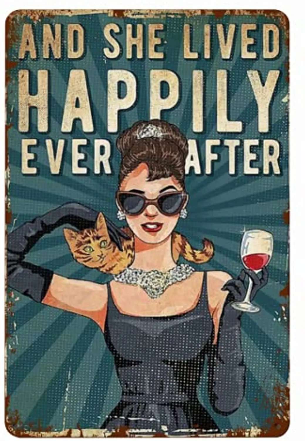 

and She Lived Happily Ever After with Cats Metal Tin Signs Wall Decor, Vintage Tin Sign Wall Art Plaque Decoration Mural Funny