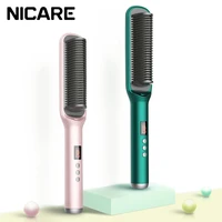 nicare 2 in 1 negative ion hair straightening comb lcd display professional electric curling comb hair straightener styler tools