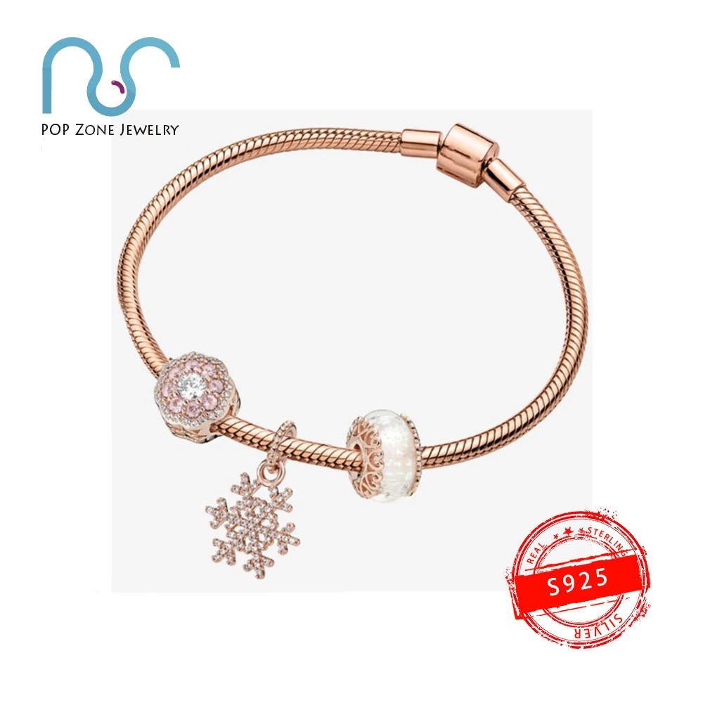 

Fit Original Pan Charm Bracelet S925 Sterling Silver Bracelet Rose Gold Snowflake Series Bracelet Female Brand Fashion Jewelry
