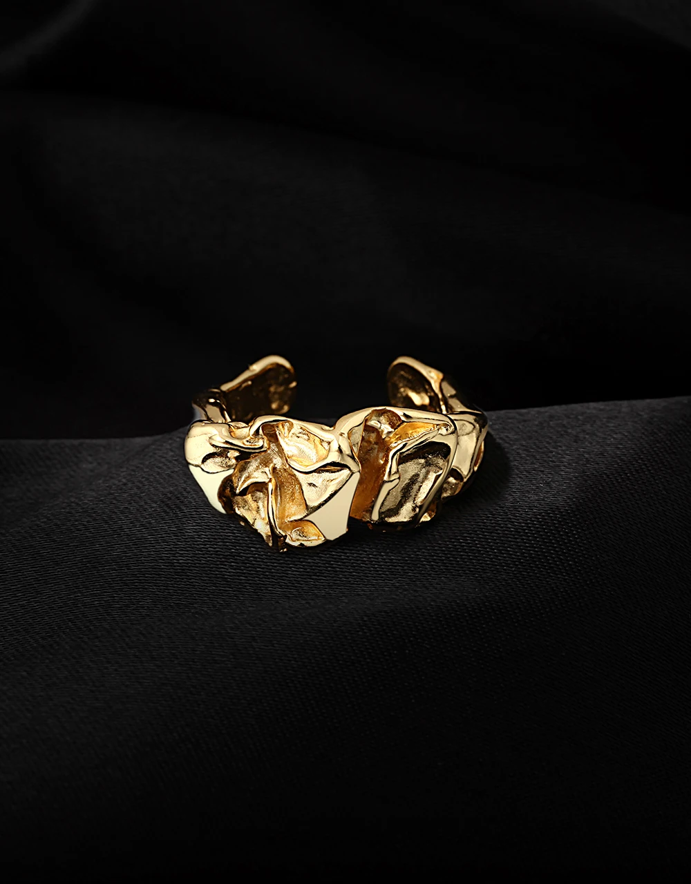 

New Korean Irregular Tin Foil Gold Foil Ring 925 Sterling Silver for Women Ring Adjustable Size Ring Fashion Handmade Jewelry