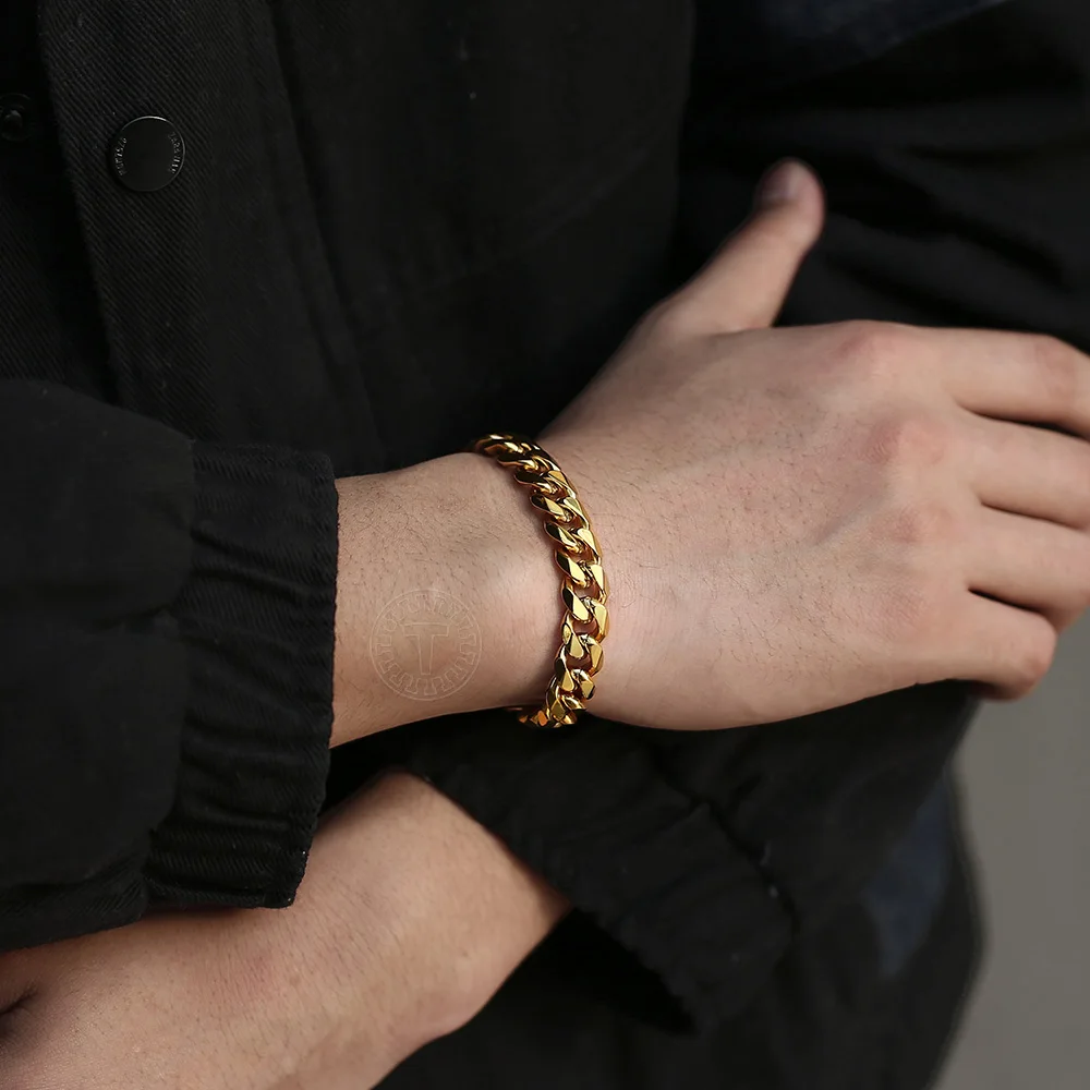 11mm 316L Stainless Steel Bracelet for Men Cuban Curb Link Chain Gold Silver Color Heavy Bracelets Wristband 8/9 inch LHBM122A | Украшения