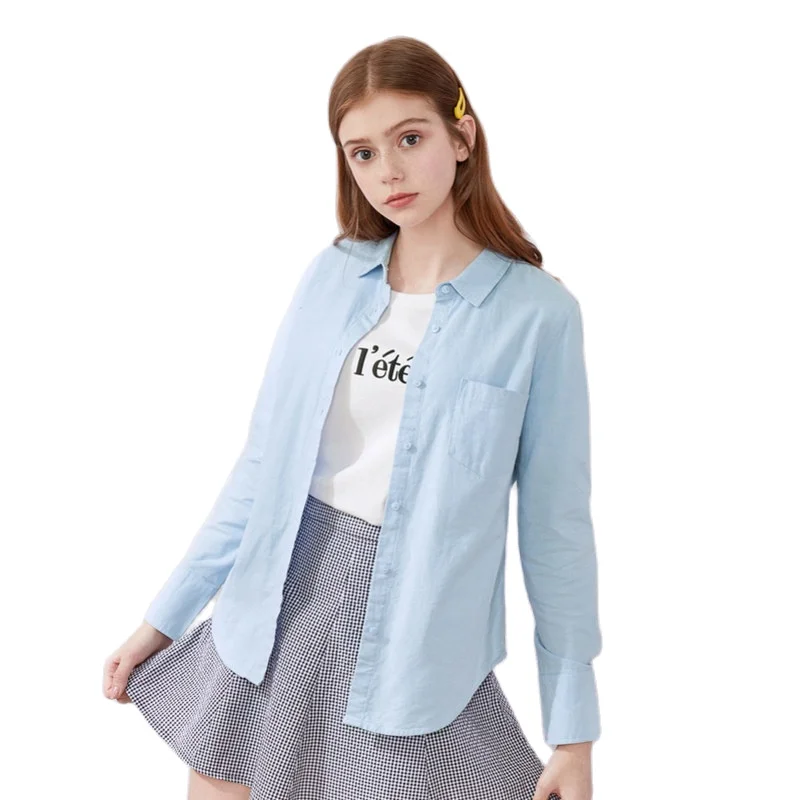 Блузка SEMIR Женская с длинным рукавом хлопковая рубашка отворотом и карманами топ