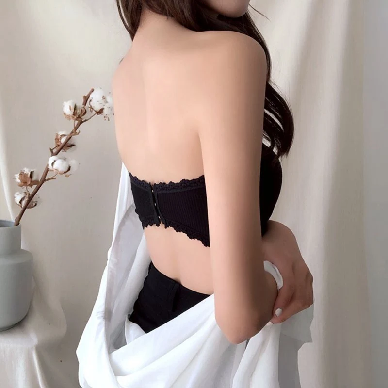 Женский однотонный бюстгальтер труба регулируемый трибортный кружевной