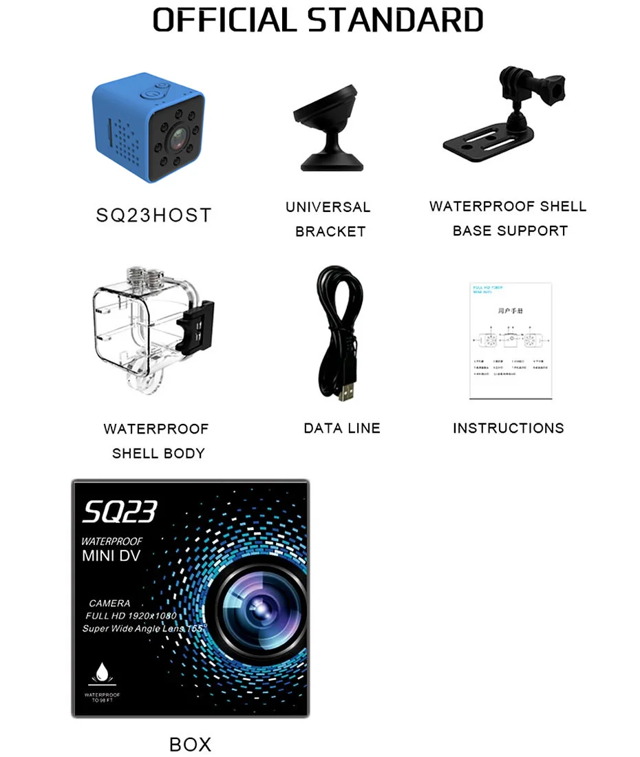 Blue SQ23 Мини камера wifi камера FULL HD 1080P с ночным видением водонепроницаемый корпус CMOS сенсорный регистратор видеокамера SQ11 SQ12 SQ13 SQ23 - Цвет: Blue SQ23