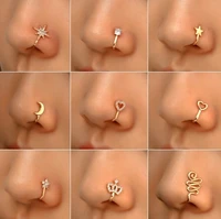 1pc copper fake piercing nose ring heart star crown clip on nose ear clip cuff earring for women girl gift body jewelry nose