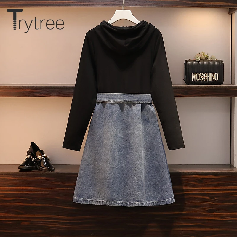 Trytree 2020 весеннее женское Повседневное платье с капюшоном на шнуровке черное