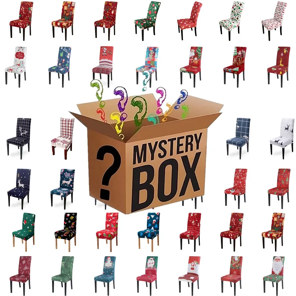 

Lucky Mystery Box 100% Winning Christmas Chair Cover 1-8pcs Santa Printed Elastic Stretch Dining Room Chair Slipcover Seat Cover