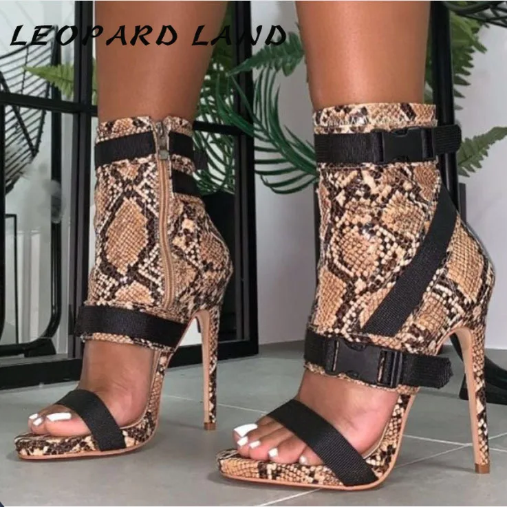 Женские сандалии на шпильках LEOPARD LAND 2020 с высоким верхом и ремешком под змеиную