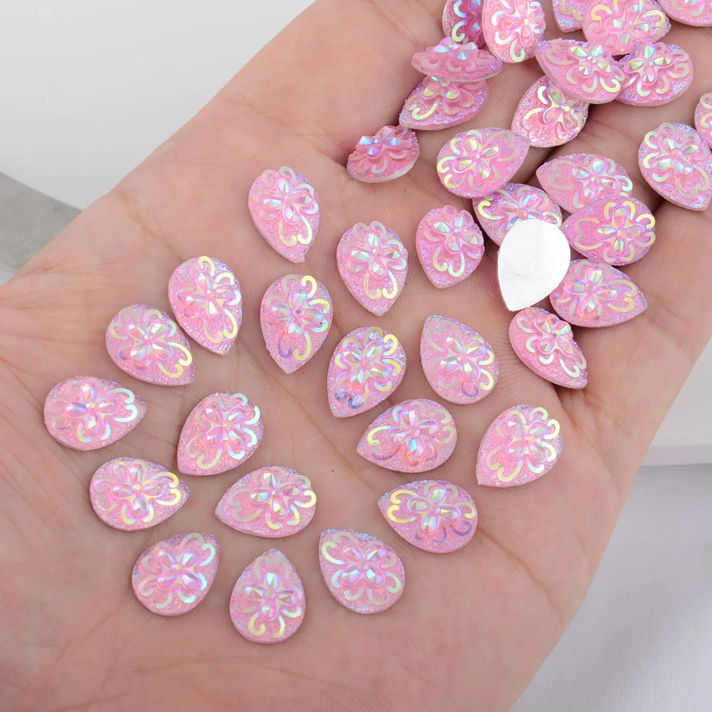 

BOLIAO 40Pcs 10*14mm ( 0.39*0.55in ) Drop Shape Flower Glue Resin Pink Flatback Home Holiday/Clothes Decoration DIY No Hole