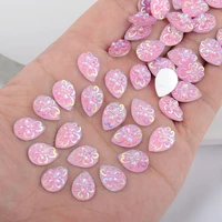boliao 40pcs 1014mm 0 390 55in drop shape flower glue resin pink flatback home holidayclothes decoration diy no hole