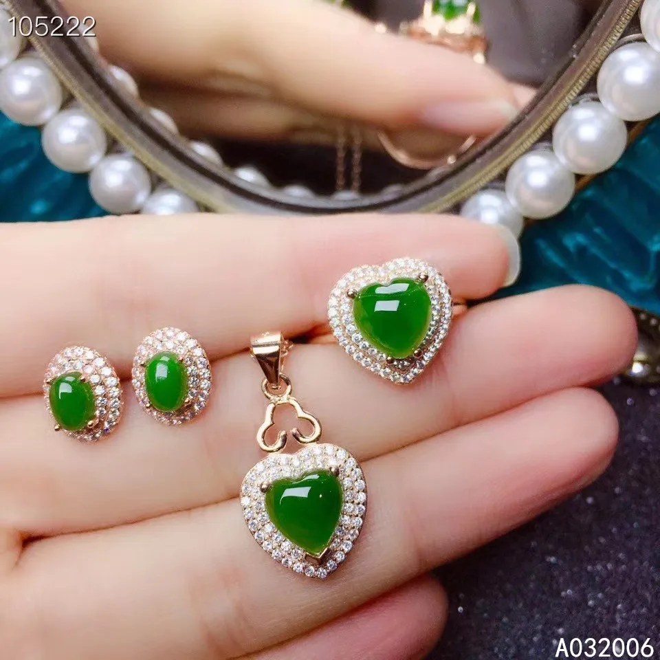 KJJEAXCMY fine jewelry 925 sterling silver natural jasper earrings ring pendant necklace popular ladies jade suit support test