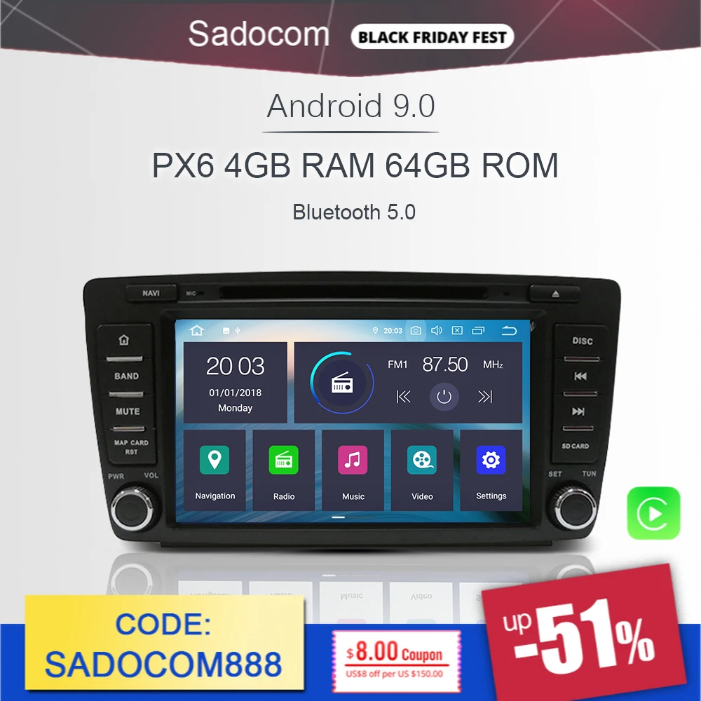 Автомагнитола PX6 2 din Android 10 0 6 ядер 4 + 64 ГБ GPS для VW Skoda Octavia 2009 -2013 | Автомобили и