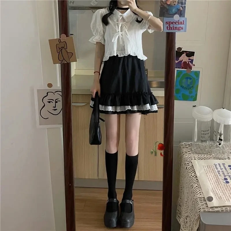 

2021 new Women Stretch Waist Flared Mini Skater Skirt Casual black Pleated Skirts