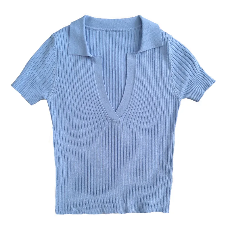 Кроп-топ женский рубашки-поло летняя футболка с коротким рукавом Женская