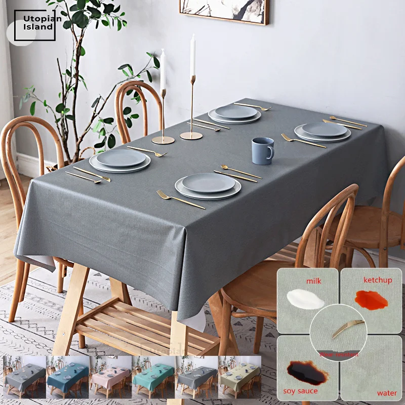 Однотонная скатерть серая для стола из ПВХ водонепроницаемая | Дом и сад