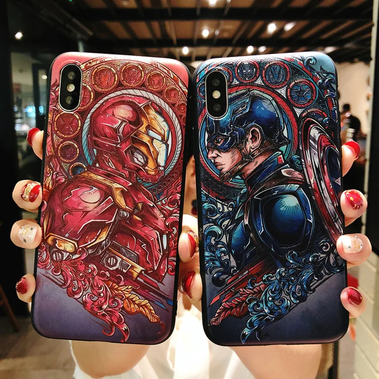 

Disney Captain America Iron Man for Apple 6/7/8/X/11/12/13 pro max phone case frosted printing Black phone case