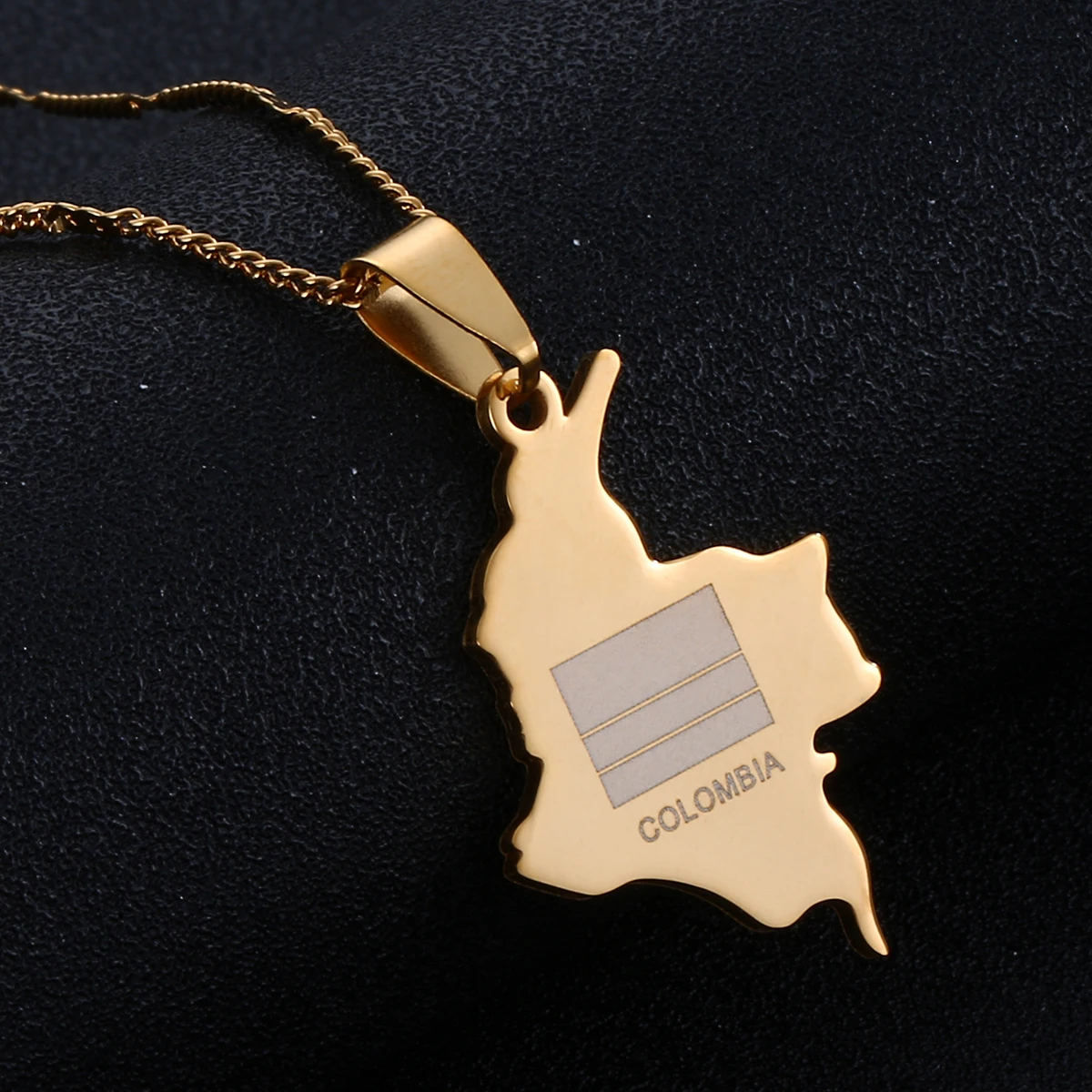 Ожерелье с подвеской из нержавеющей стали изображением карты Колумбии модная