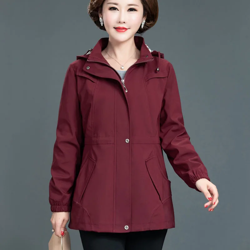 

2020 Large Size 4XL 5XL Spring Autumn Women Trench Coat Long Sleeve Casual Windbreaker Female Coat Hooded Outerwear HK318
