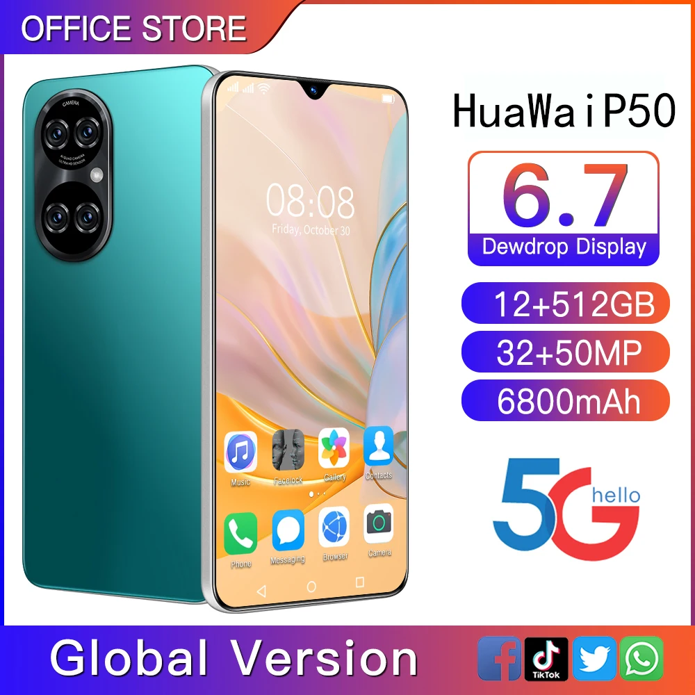 

Global Version huawai P50 PRO Smart Facial Recognition Phone 6.7-inch HD Screen 5G Phone 10 Core Android 11.0 Qualcomm 888 Phone