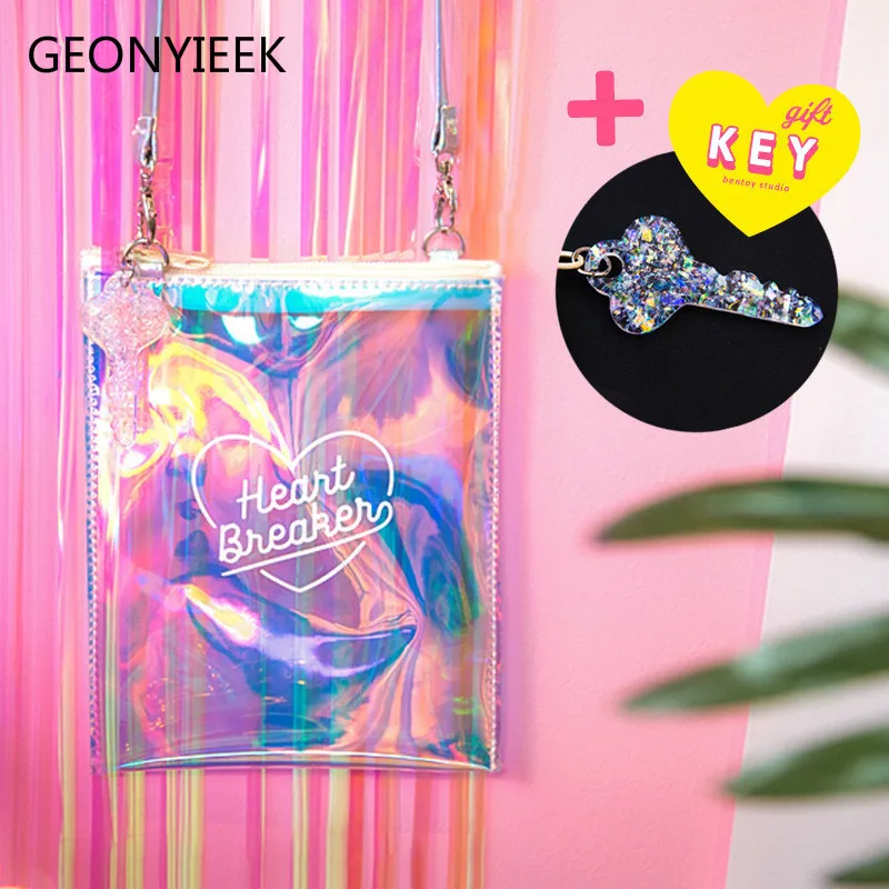 Прозрачная сумка для женщин лазерная голографическая мессенджер с клапаном и