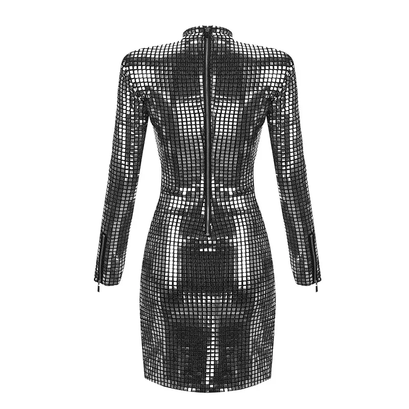 

New Women'S Silver Dress Sequins Long-Sleeved Bag Hip NightclubParagraph Elegant Slim Casual Vestidos