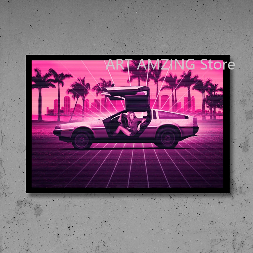 Неоновые постеры Car Art De Lorean DMC кокетки фиолетовая уличная Картина на холсте