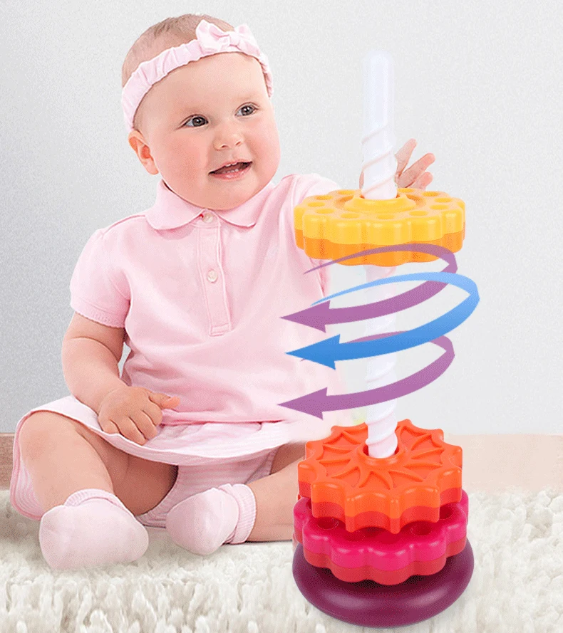 baby stackable towers rainbow spin tower toy big size color shape montessori educational games stacking ring for babies girl boy free global shipping