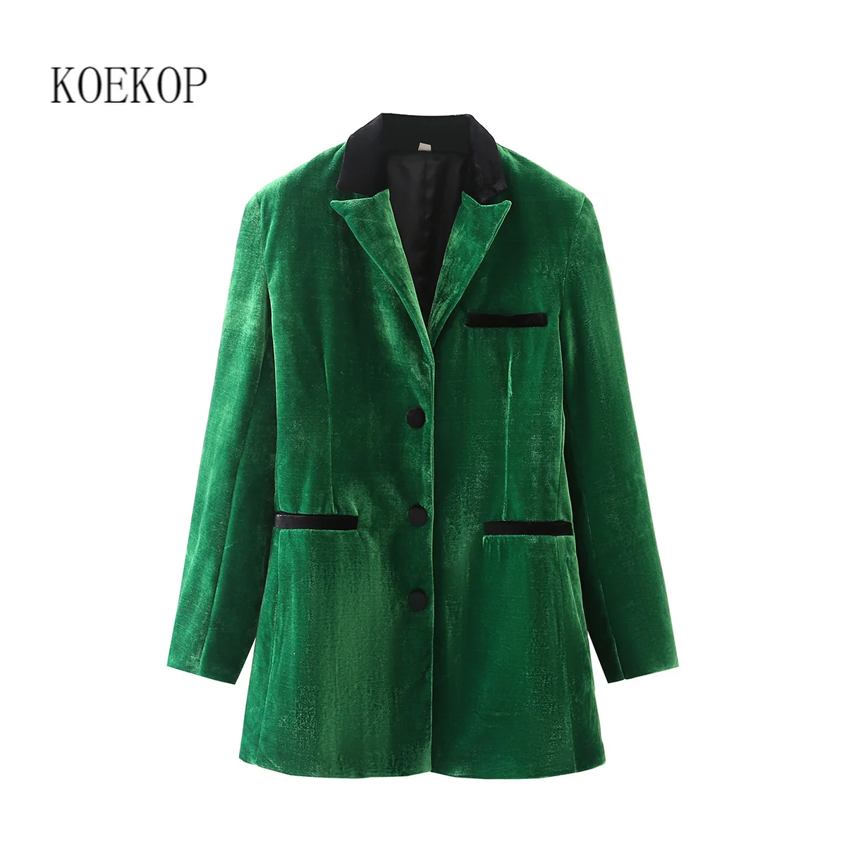 

Koekop Women Fashion With Pockets Single Breasted Solid Blazer Casual Long Sleeves Notched Neck Female Suit veste femme