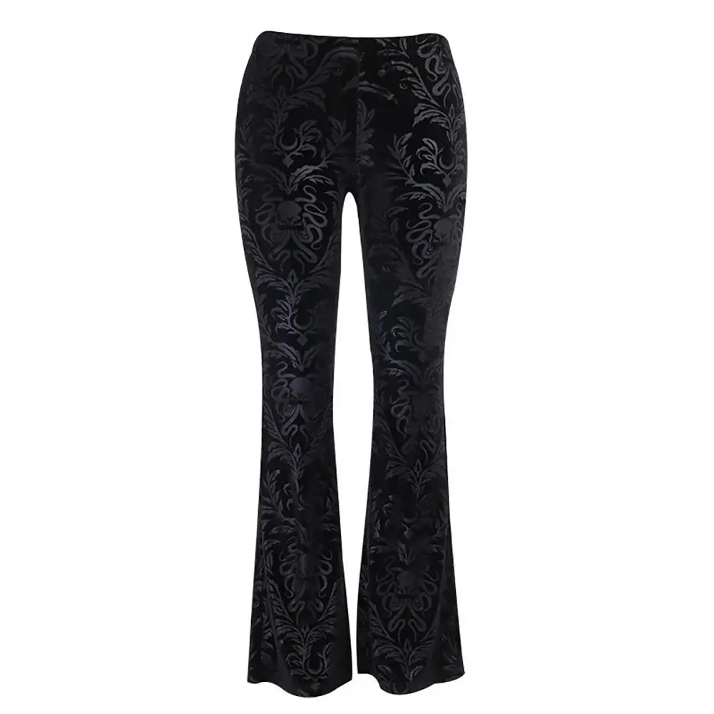 

Women Retro Gothic Print Black Pants Goth Harajuku High Waist Flared Pants High Street Punk High Waist Women Trousers