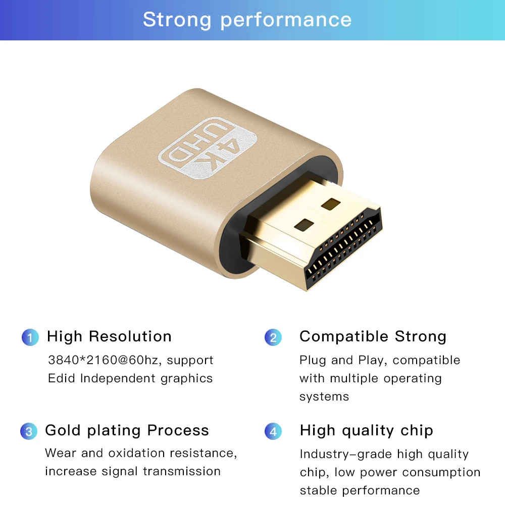 Адаптер Виртуального дисплея совместимый с HDMI 4K Fit Безголовый эмулятор порта