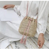 drawstring womens straw bucket bag summer woven shoulder bags shopping purse beach handbag straw handbags travel bag