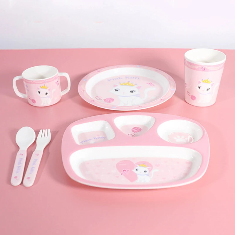 Креативная детская тарелка с рисунком кота и животного набор ложек чашка