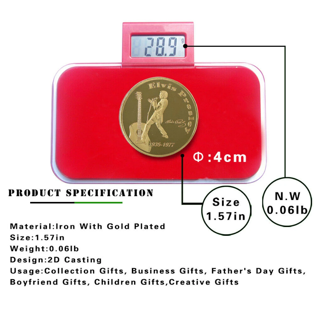 

1935-1977 Elvis Presley The King of Rock Commemorative Gold Coin Collectibles
