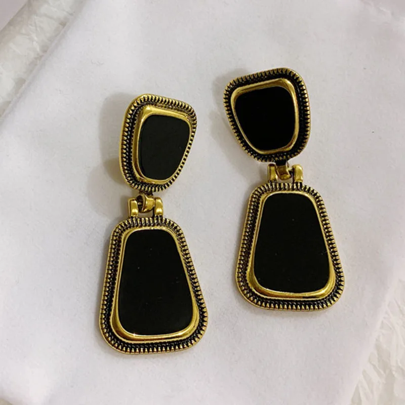 SRCOI эмалированные трапециевидные черные металлические длинные висячие серьги 2020