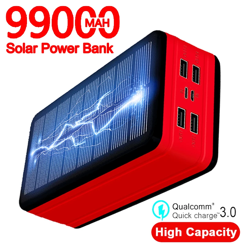 99000 мАч Солнечный внешний аккумулятор портативное зарядное устройство большой емкости LED водонепроницаемый