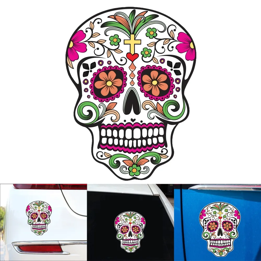 Классная сахарная цветная виниловая наклейка с черепом на окно грузовик