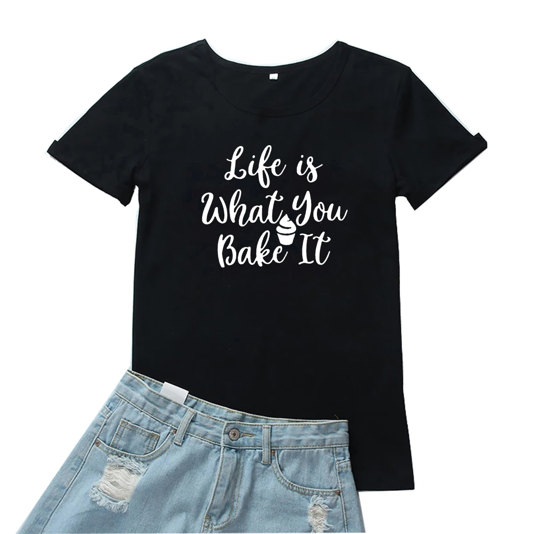 

Like Is What You Bake It Women T Shirts Letter Pattern T-shirts Women Funny Cotton White Women Tops Streetwear Tee Shirt Femme