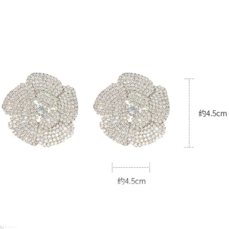 

Luxury Full Crystal Zircon Rose Flower Statement Big Stud Earrings For Women Trendy Exaggerated Geometric Earring Jewelry